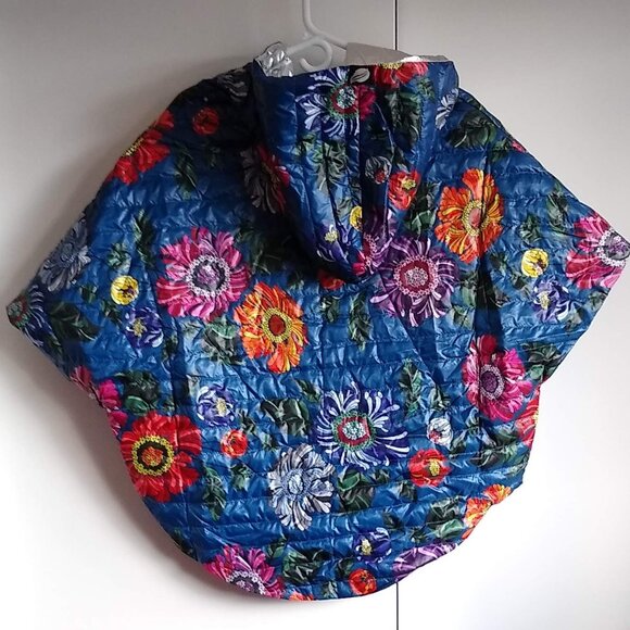 BLUE cropped hi-low floral down poncho with hood NWT #1 πHOST PICK π - Picture 3 of 16